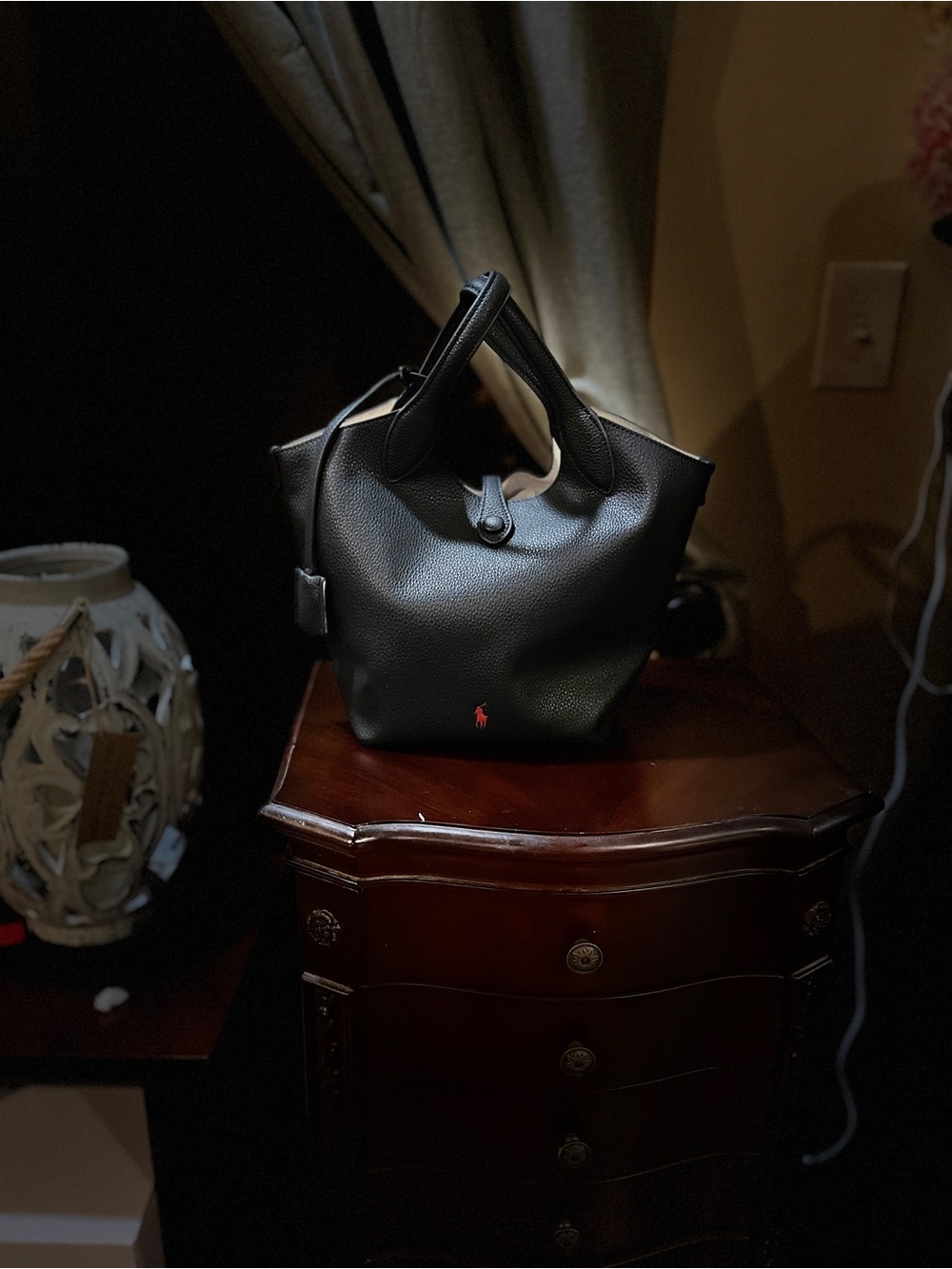 Ralph Lauren navy blue Pebbled Leather Tote with Small Red Pony - Picture 2 of 6